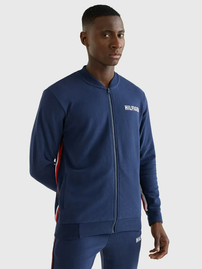 Tommy Hilfiger Lounge Signature Tape Bomber Jacket Twilight Mens Sweatshirts and Hoodies On Sale Tommy Hilfiger Lounge Signature Tape Bomber Jacket Twilight Mens Sweatshirts and Hoodies On Sale