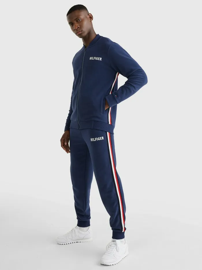 Tommy Hilfiger Lounge Signature Tape Bomber Jacket Twilight Mens Sweatshirts and Hoodies On Sale