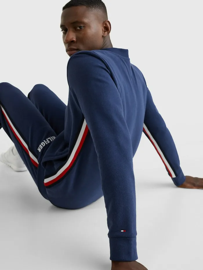 Tommy Hilfiger Lounge Signature Tape Bomber Jacket Twilight Mens Sweatshirts and Hoodies On Sale
