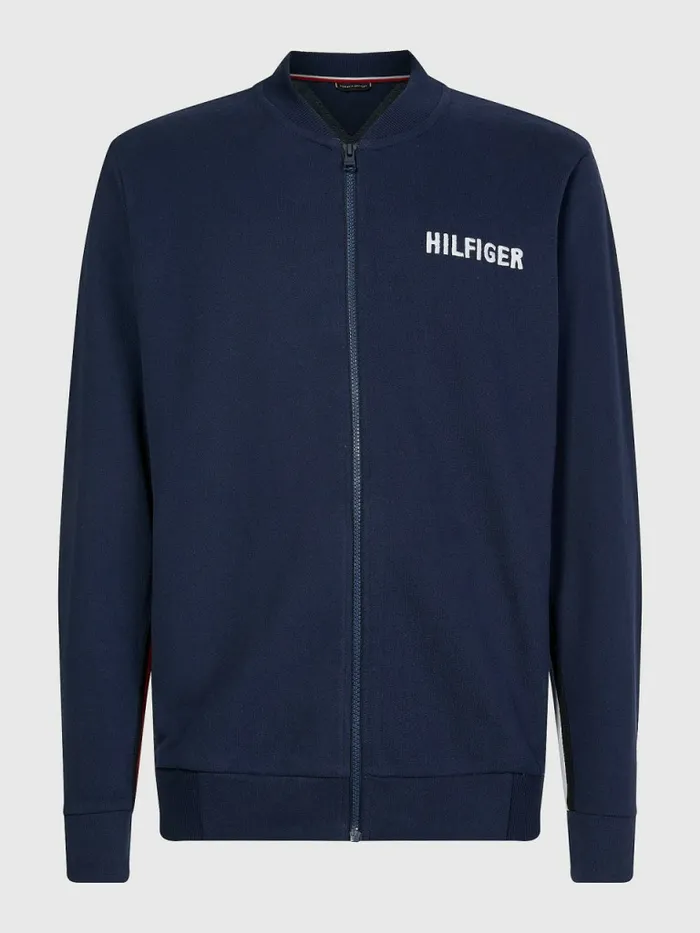 Tommy Hilfiger Lounge Signature Tape Bomber Jacket Twilight Mens Sweatshirts and Hoodies On Sale