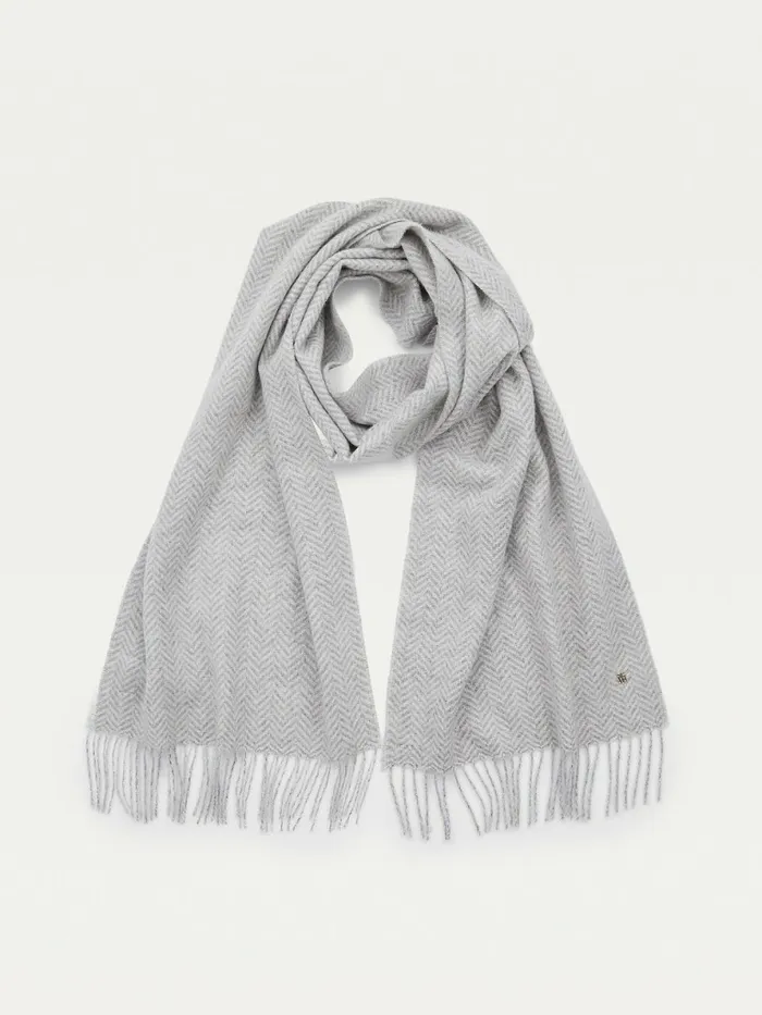 Tommy Hilfiger Lux Cashmere Wool Herringbone Scarf Grey Mix Womens Hats and Scarves Gift for Friend Tommy Hilfiger Lux Cashmere Wool Herringbone Scarf Grey Mix Womens Hats and Scarves Gift for Friend