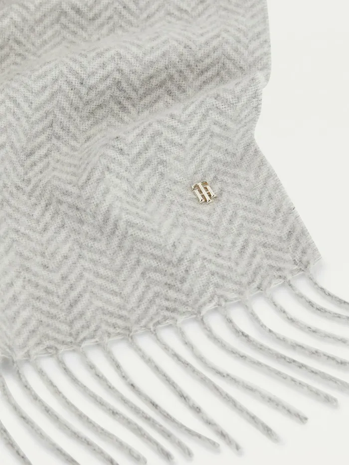 Tommy Hilfiger Lux Cashmere Wool Herringbone Scarf Grey Mix Womens Hats and Scarves Gift for Friend