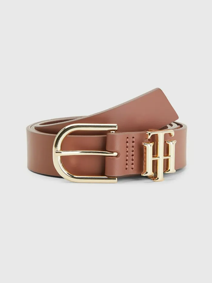 Tommy Hilfiger Luxe Leather Monogram Belt Canyon Womens Belts Fashion
