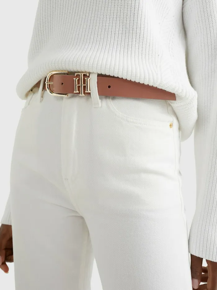 Tommy Hilfiger Luxe Leather Monogram Belt Canyon Womens Belts Fashion