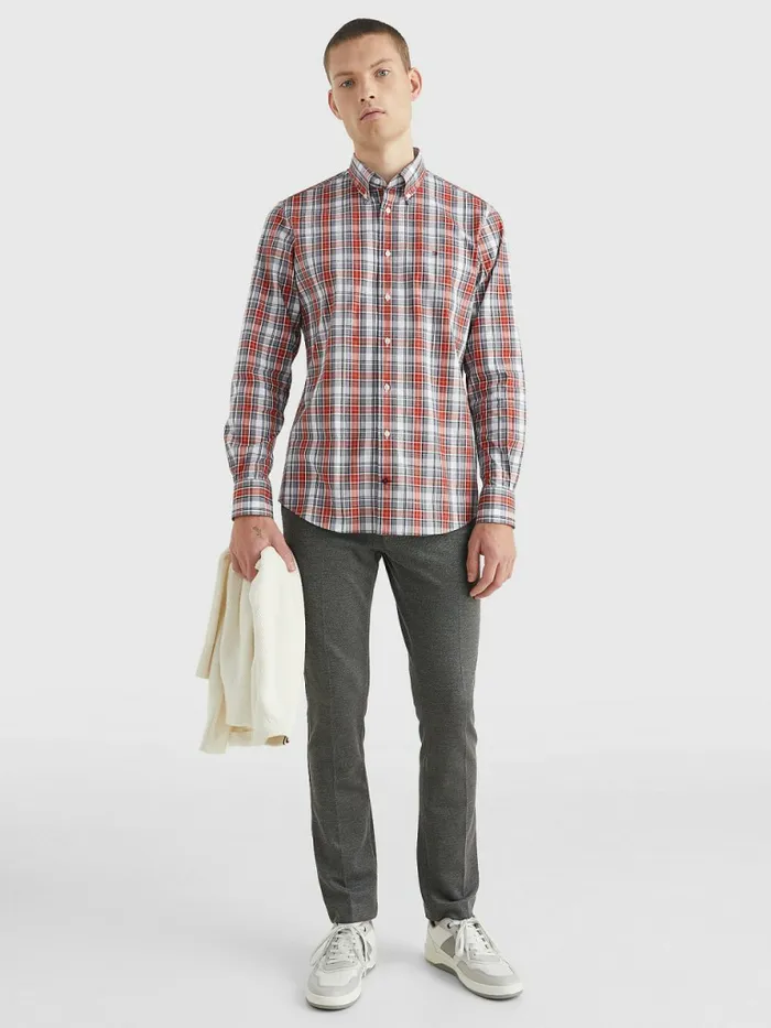 Tommy Hilfiger Madras Check Regular Fit Shirt Cinnabar RedTh NavyTh White Mens Shirts For Sale