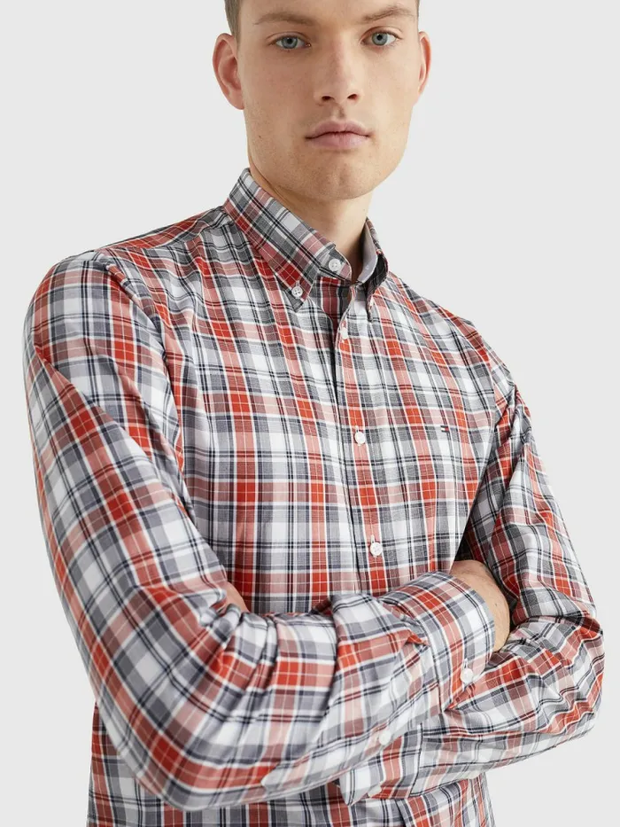 Tommy Hilfiger Madras Check Regular Fit Shirt Cinnabar RedTh NavyTh White Mens Shirts For Sale