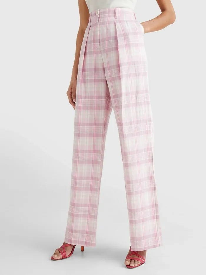 Tommy Hilfiger Madras Check Trousers Light Pastel Pink Womens Trousers