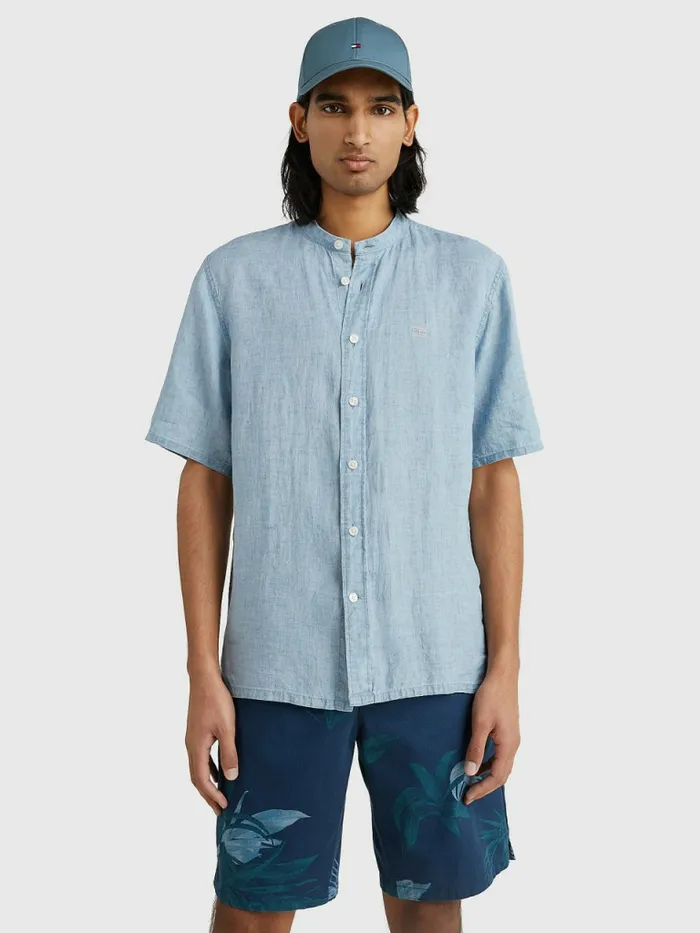Tommy Hilfiger Mandarin Collar Casual Fit Short Sleeve Shirt Lofty Blue Mens Shirts Online Tommy Hilfiger Mandarin Collar Casual Fit Short Sleeve Shirt Lofty Blue Mens Shirts Online