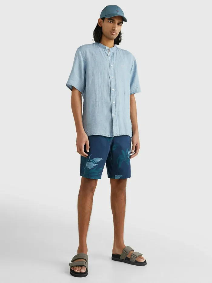 Tommy Hilfiger Mandarin Collar Casual Fit Short Sleeve Shirt Lofty Blue Mens Shirts Online