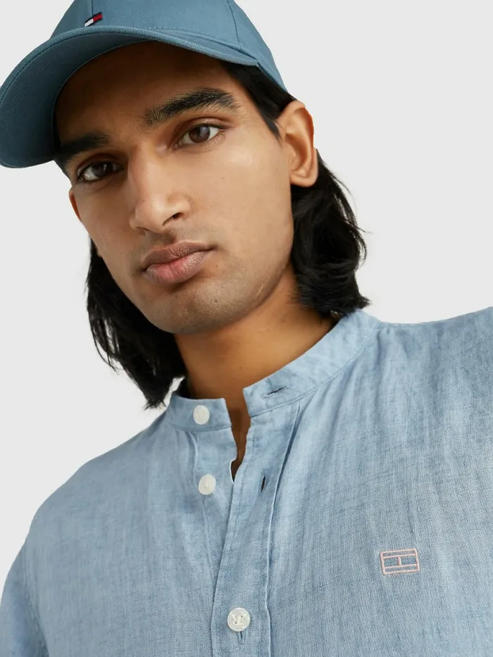 Tommy Hilfiger Mandarin Collar Casual Fit Short Sleeve Shirt Lofty Blue Mens Shirts Online