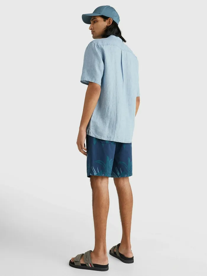 Tommy Hilfiger Mandarin Collar Casual Fit Short Sleeve Shirt Lofty Blue Mens Shirts Online