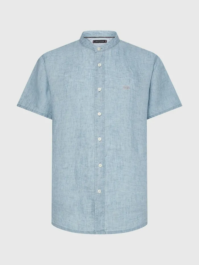 Tommy Hilfiger Mandarin Collar Casual Fit Short Sleeve Shirt Lofty Blue Mens Shirts Online