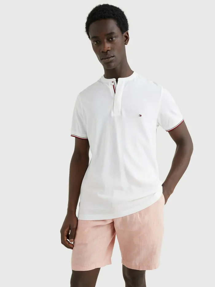 Tommy Hilfiger Mandarin Collar Slim Fit Polo White Mens Polo Shirts Gift for Friend Tommy Hilfiger Mandarin Collar Slim Fit Polo White Mens Polo Shirts Gift for Friend