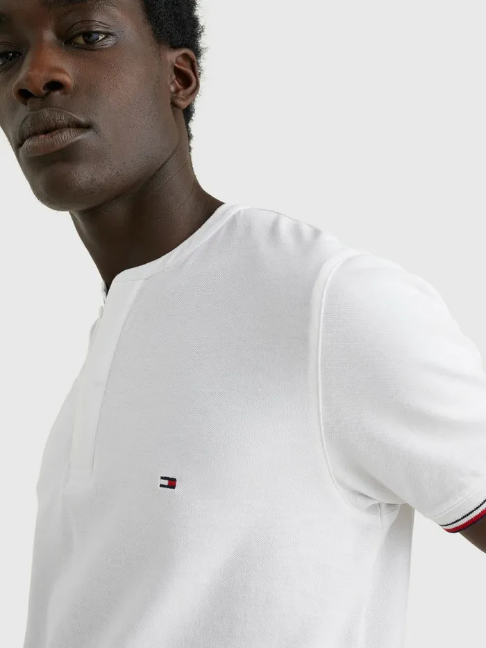 Tommy Hilfiger Mandarin Collar Slim Fit Polo White Mens Polo Shirts Gift for Friend