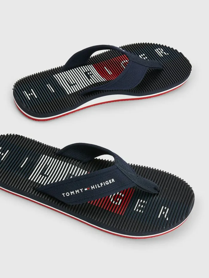 Tommy Hilfiger Massage Footbed Logo FlipFlops Desert Sky Mens Sandals Sliders and Flip Flops On Sale