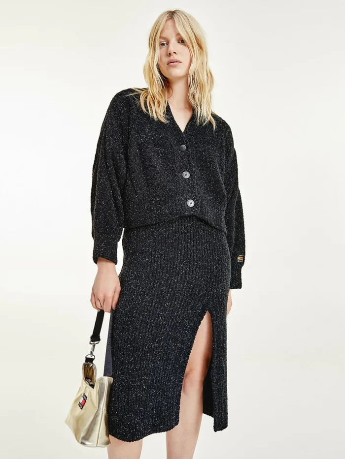 Tommy Hilfiger Metallic Cropped Cardigan Black Womens Knitwear Gift Ideas