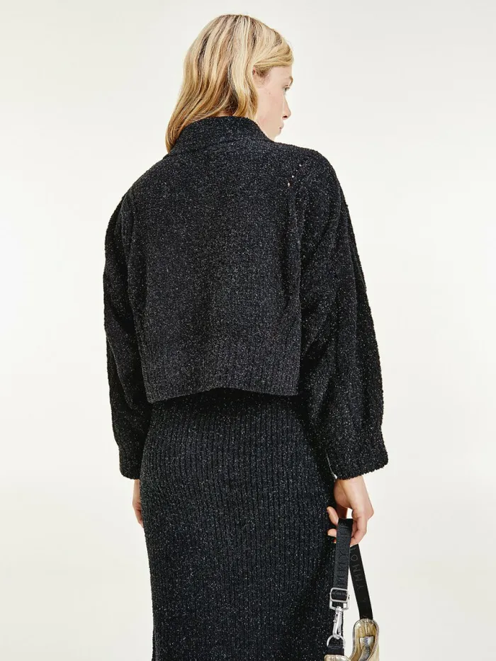 Tommy Hilfiger Metallic Cropped Cardigan Black Womens Knitwear Gift Ideas