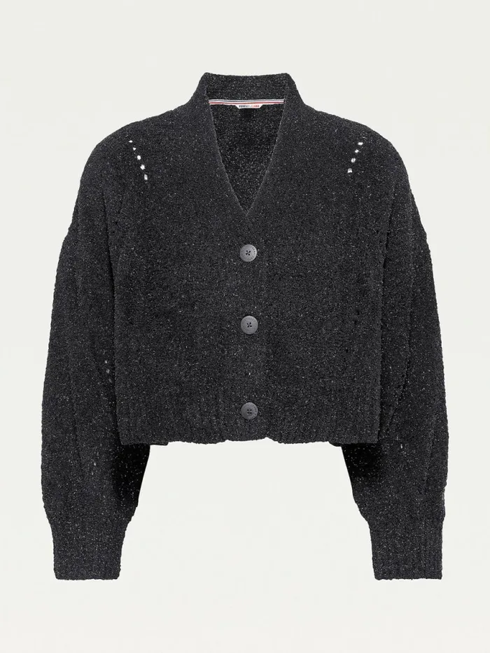 Tommy Hilfiger Metallic Cropped Cardigan Black Womens Knitwear Gift Ideas