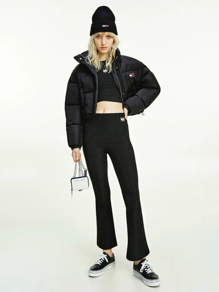 Tommy Hilfiger Metallic Fibre Flare Leggings Black Womens CoOrds