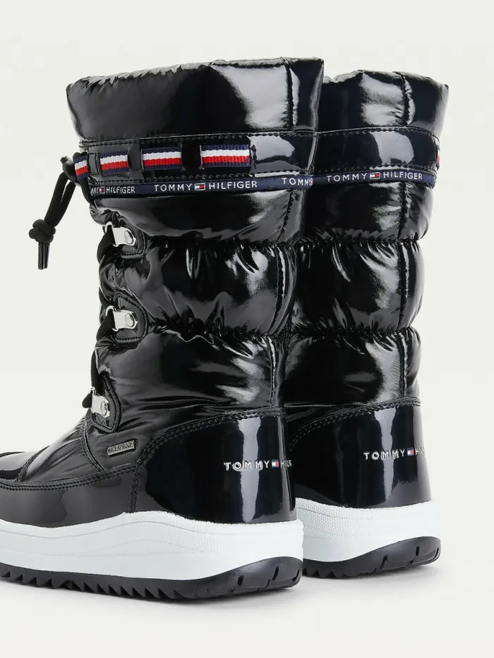 Tommy Hilfiger Metallic LaceUp Snow Boots Black Girls Shoes and Accessories Casaul