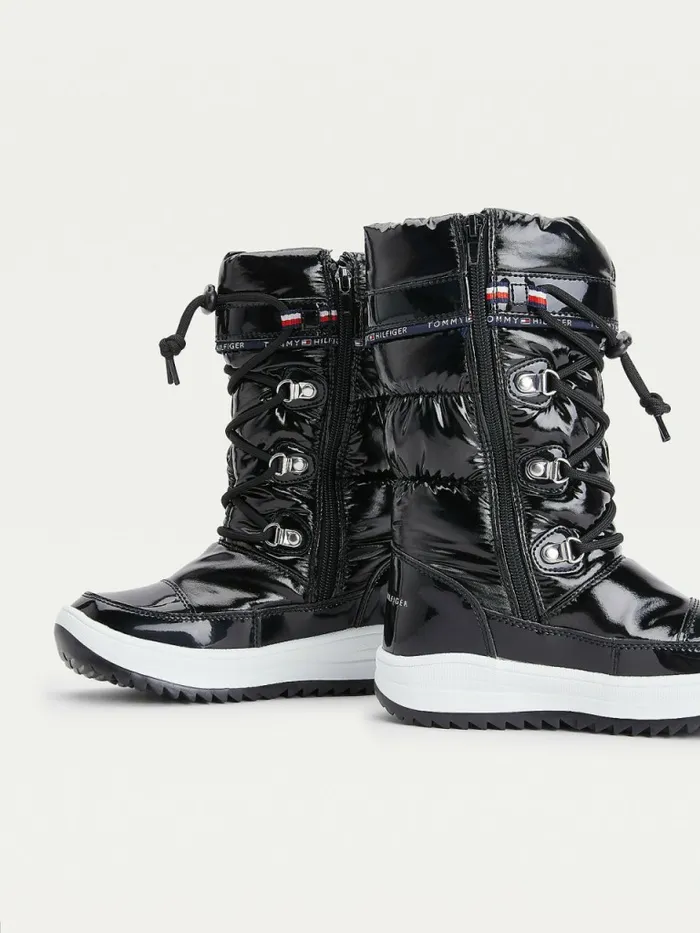 Tommy Hilfiger Metallic LaceUp Snow Boots Black Girls Shoes and Accessories Casaul