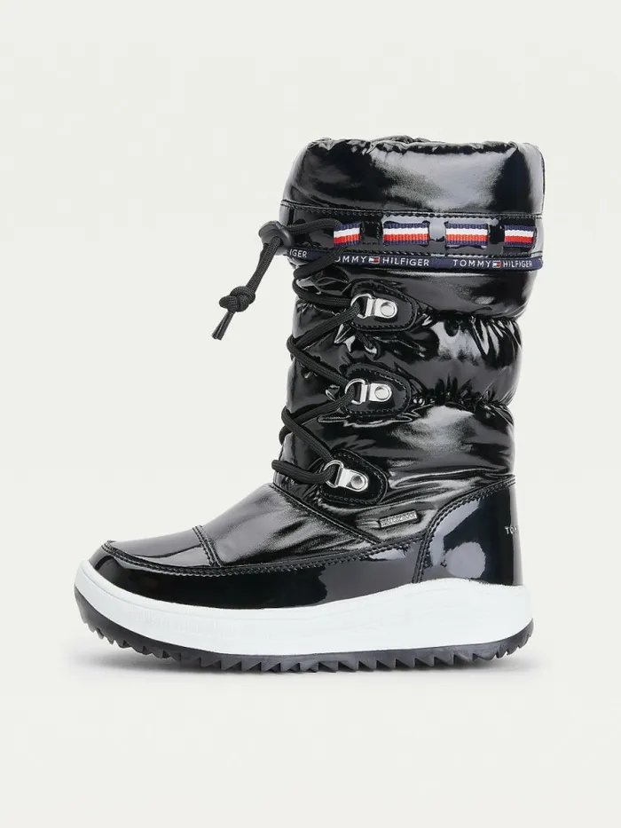 Tommy Hilfiger Metallic LaceUp Snow Boots Black Girls Shoes and Accessories Casaul