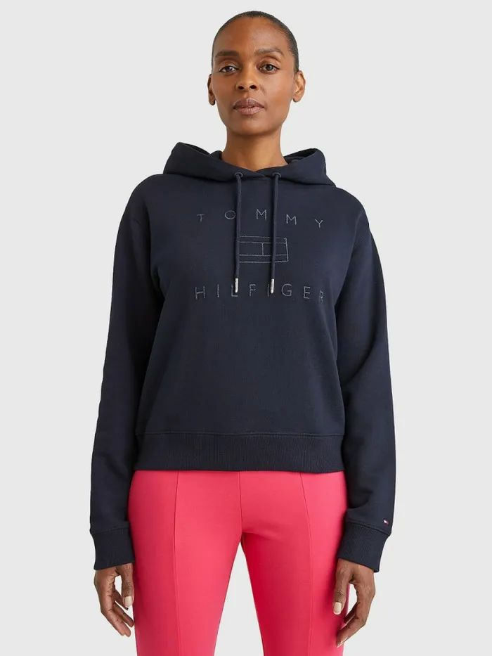 Tommy Hilfiger Metallic Logo Embroidery Hoody Desert Sky Womens Sweatshirts and Hoodies Sale Tommy Hilfiger Metallic Logo Embroidery Hoody Desert Sky Womens Sweatshirts and Hoodies Sale