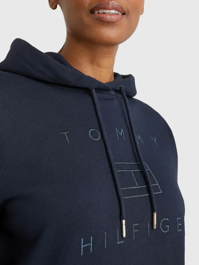 Tommy Hilfiger Metallic Logo Embroidery Hoody Desert Sky Womens Sweatshirts and Hoodies Sale