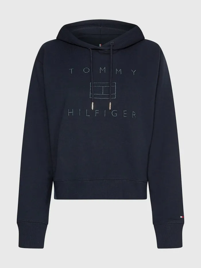 Tommy Hilfiger Metallic Logo Embroidery Hoody Desert Sky Womens Sweatshirts and Hoodies Sale