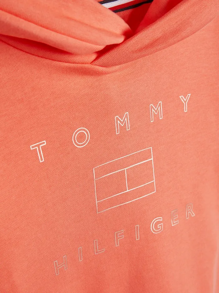 Tommy Hilfiger Metallic Logo Hoody Island Punch Girls Sweatshirts and Hoodies Fashion