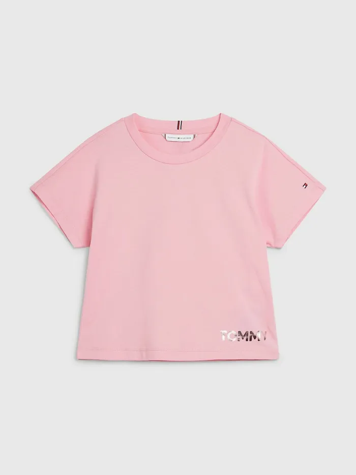 Tommy Hilfiger Metallic Logo Organic Cotton TShirt Fresh Pink Girls Tops and TShirts Casaul Tommy Hilfiger Metallic Logo Organic Cotton TShirt Fresh Pink Girls Tops and TShirts Casaul
