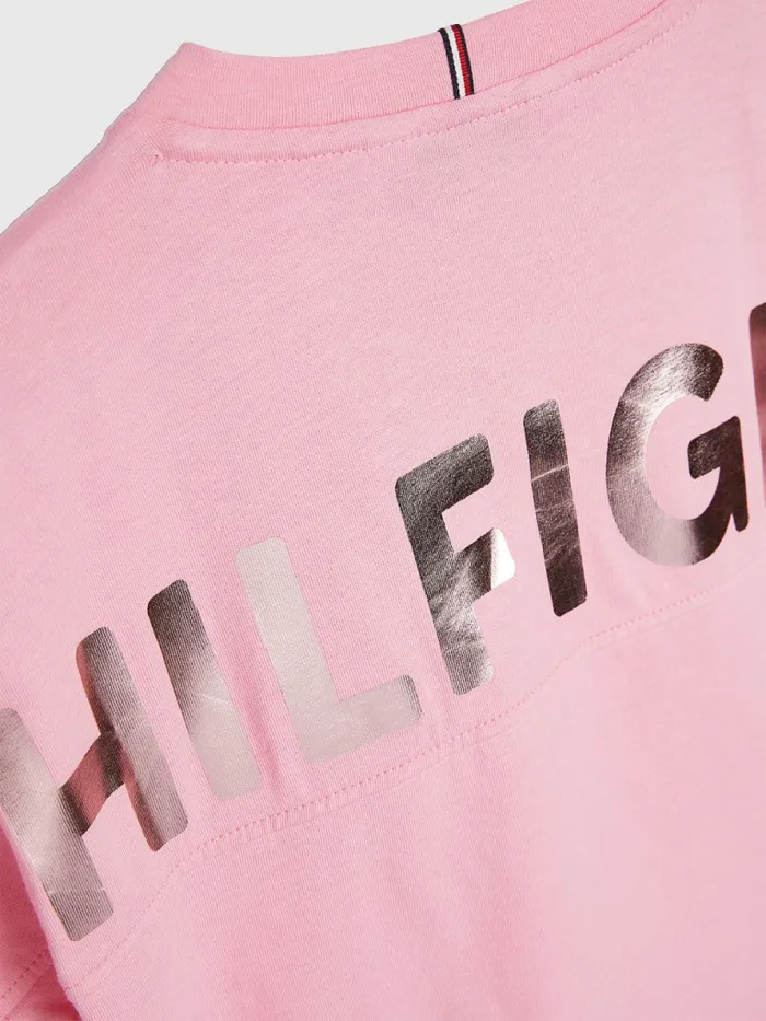 Tommy Hilfiger Metallic Logo Organic Cotton TShirt Fresh Pink Girls Tops and TShirts Casaul