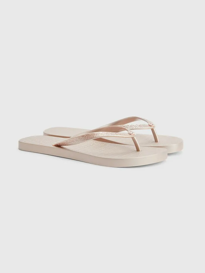 Tommy Hilfiger Metallic Monogram FlipFlops Rose Gold Womens Sandals Popular