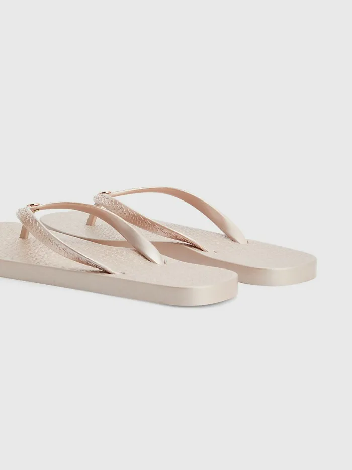 Tommy Hilfiger Metallic Monogram FlipFlops Rose Gold Womens Sandals Popular
