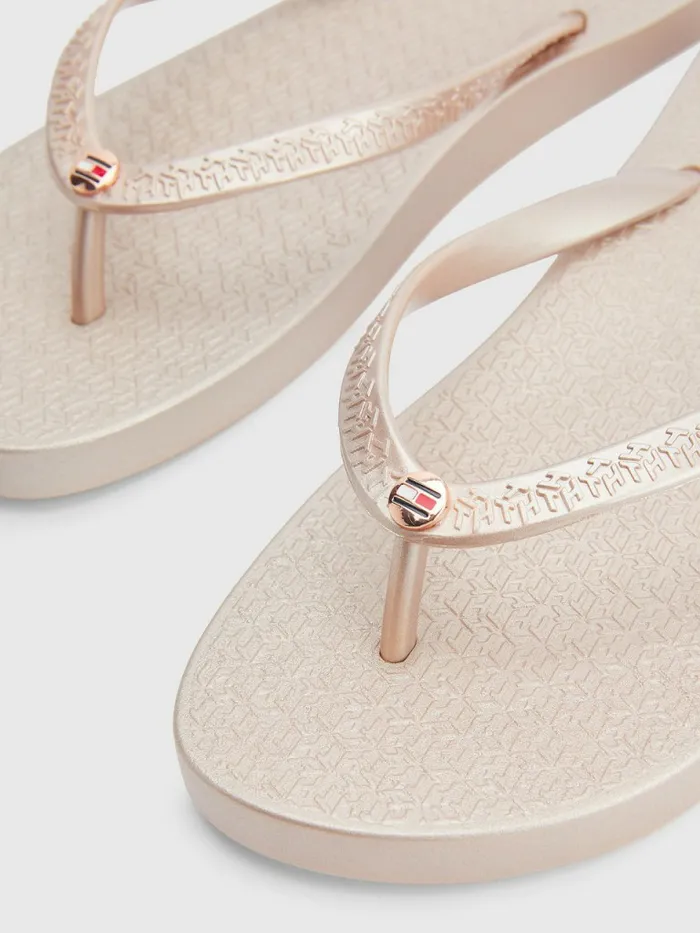 Tommy Hilfiger Metallic Monogram FlipFlops Rose Gold Womens Sandals Popular