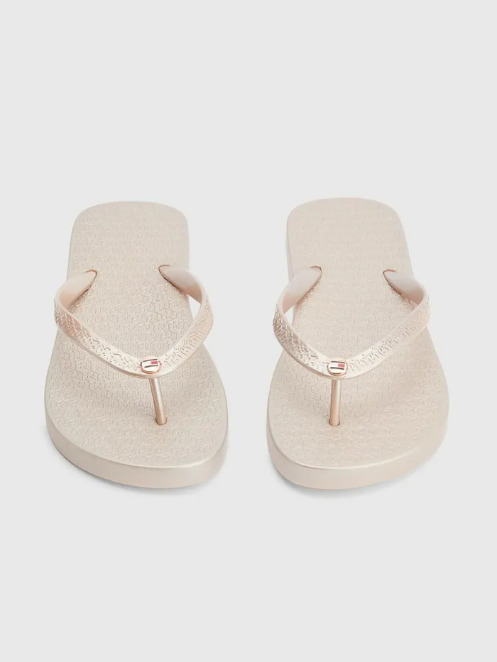 Tommy Hilfiger Metallic Monogram FlipFlops Rose Gold Womens Sandals Popular