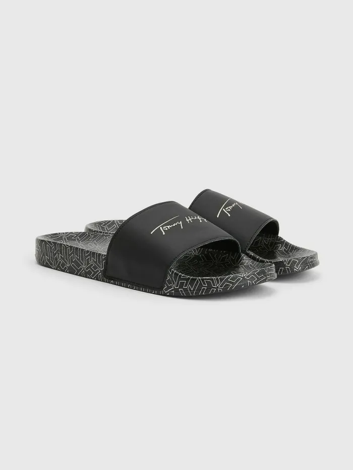 Tommy Hilfiger Metallic Signature Pool Slides Black Womens Sandals Gift Ideas Tommy Hilfiger Metallic Signature Pool Slides Black Womens Sandals Gift Ideas