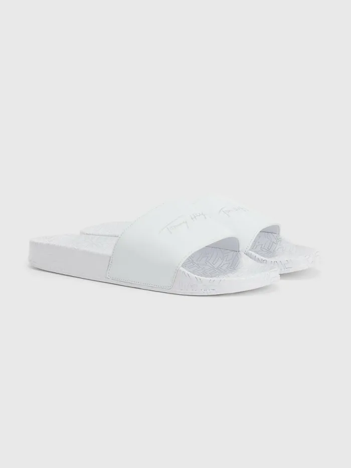 Tommy Hilfiger Metallic Signature Pool Slides White Womens Sandals Cheap On Sale Tommy Hilfiger Metallic Signature Pool Slides White Womens Sandals Cheap On Sale