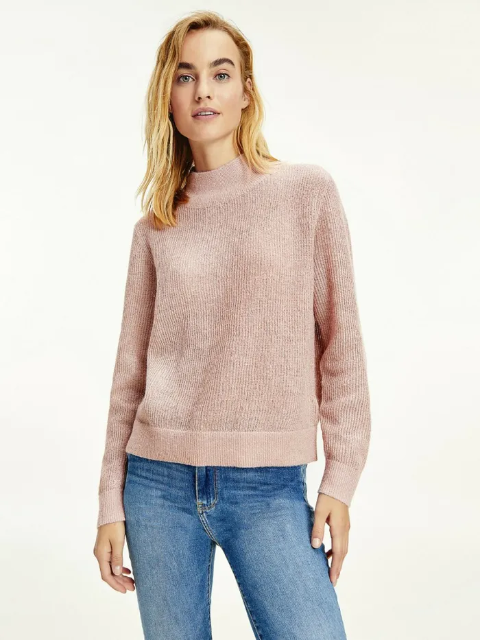 Tommy Hilfiger Metallic Thread Jumper Balanced Beige Womens Knitwear Gift Ideas Tommy Hilfiger Metallic Thread Jumper Balanced Beige Womens Knitwear Gift Ideas