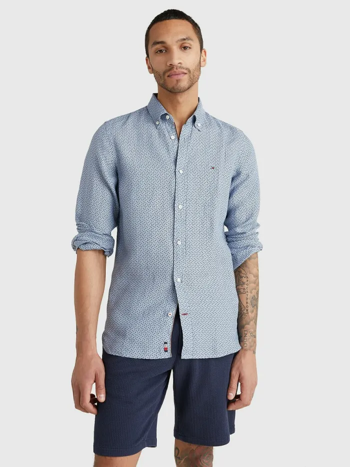 Tommy Hilfiger Micro Print Linen Shirt Daybreak BlueNight Blue Mens Shirts Near Me Tommy Hilfiger Micro Print Linen Shirt Daybreak BlueNight Blue Mens Shirts Near Me