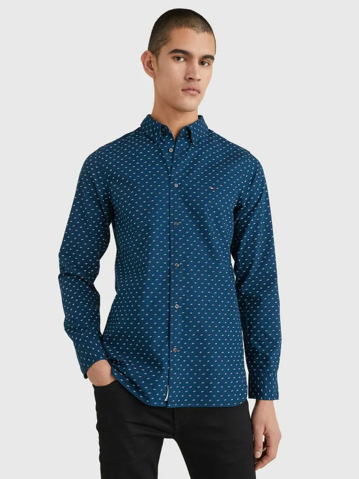 Tommy Hilfiger Micro Print Poplin Slim Fit Shirt Dark LakesideOptic White Mens Shirts Fashion Tommy Hilfiger Micro Print Poplin Slim Fit Shirt Dark LakesideOptic White Mens Shirts Fashion