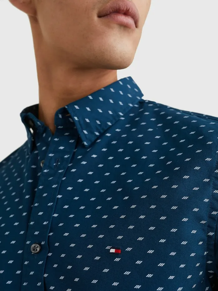 Tommy Hilfiger Micro Print Poplin Slim Fit Shirt Dark LakesideOptic White Mens Shirts Fashion