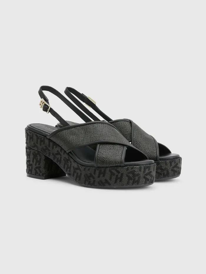 Tommy Hilfiger Mid Heel Platform Sandals Black Womens Sandals Gift Ideas