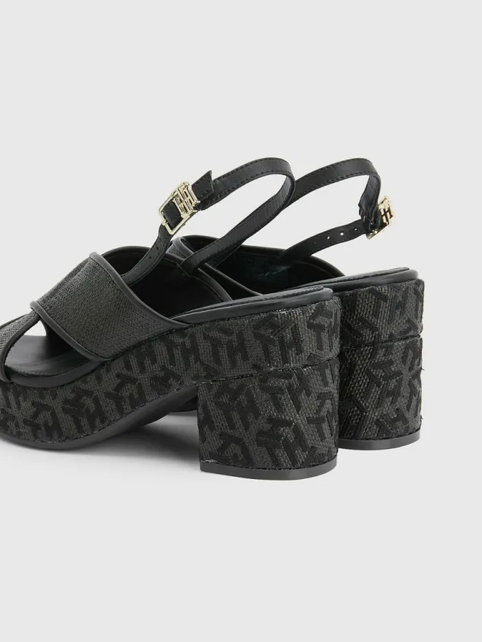 Tommy Hilfiger Mid Heel Platform Sandals Black Womens Sandals Gift Ideas