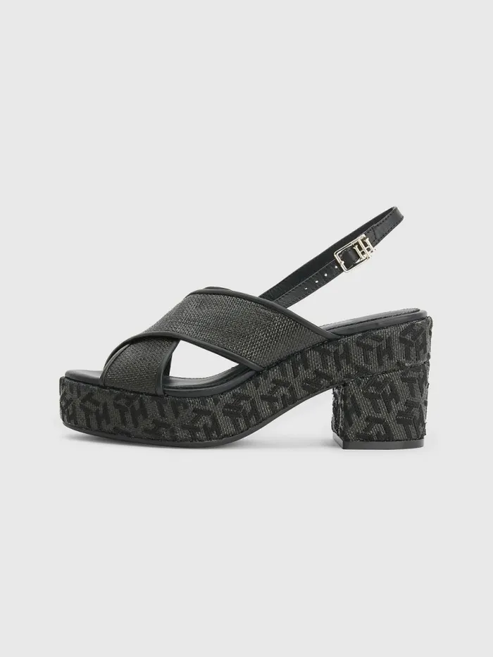 Tommy Hilfiger Mid Heel Platform Sandals Black Womens Sandals Gift Ideas