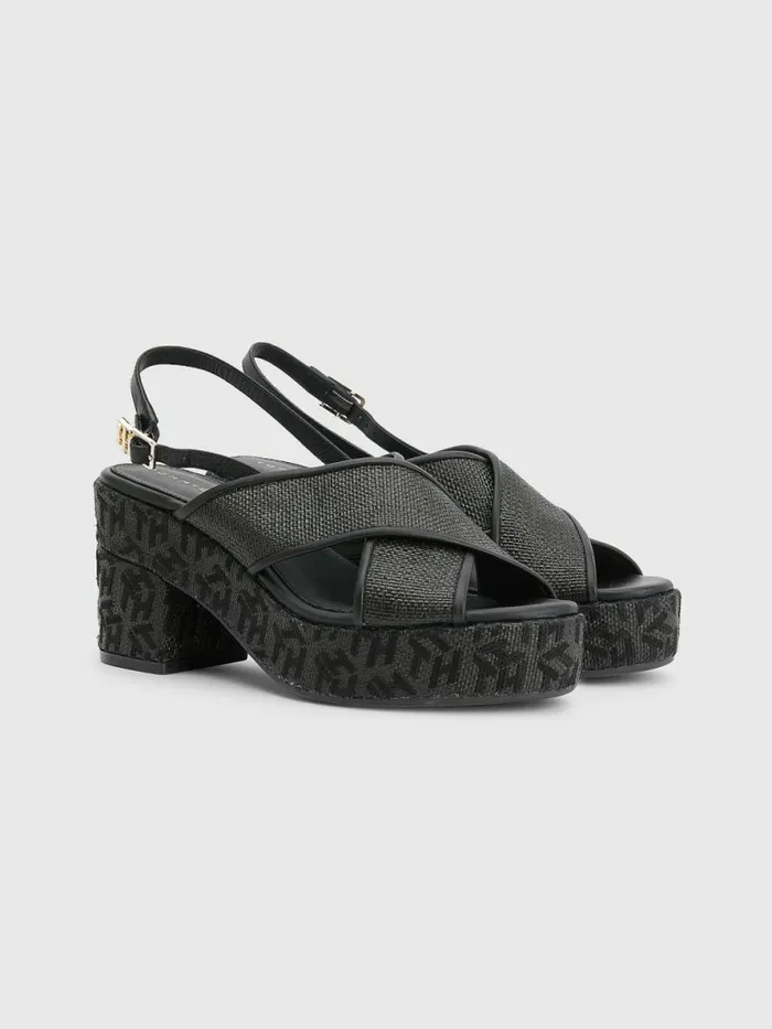 Tommy Hilfiger Mid Heel Platform Sandals Black Womens Sandals Gift Ideas