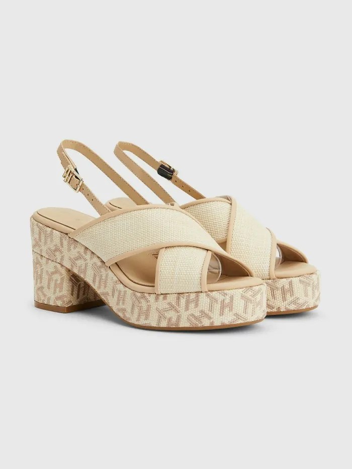 Tommy Hilfiger Mid Heel Platform Sandals Ecru Womens Sandals On Sale