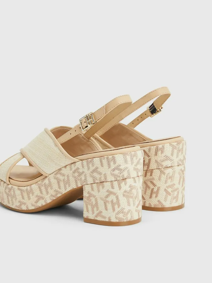 Tommy Hilfiger Mid Heel Platform Sandals Ecru Womens Sandals On Sale