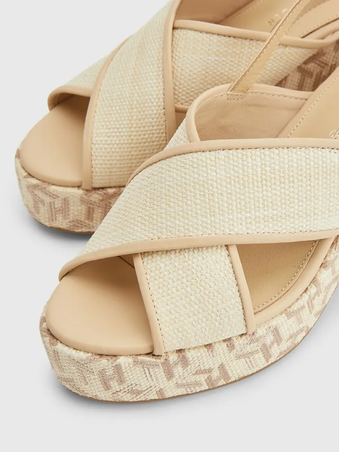 Tommy Hilfiger Mid Heel Platform Sandals Ecru Womens Sandals On Sale