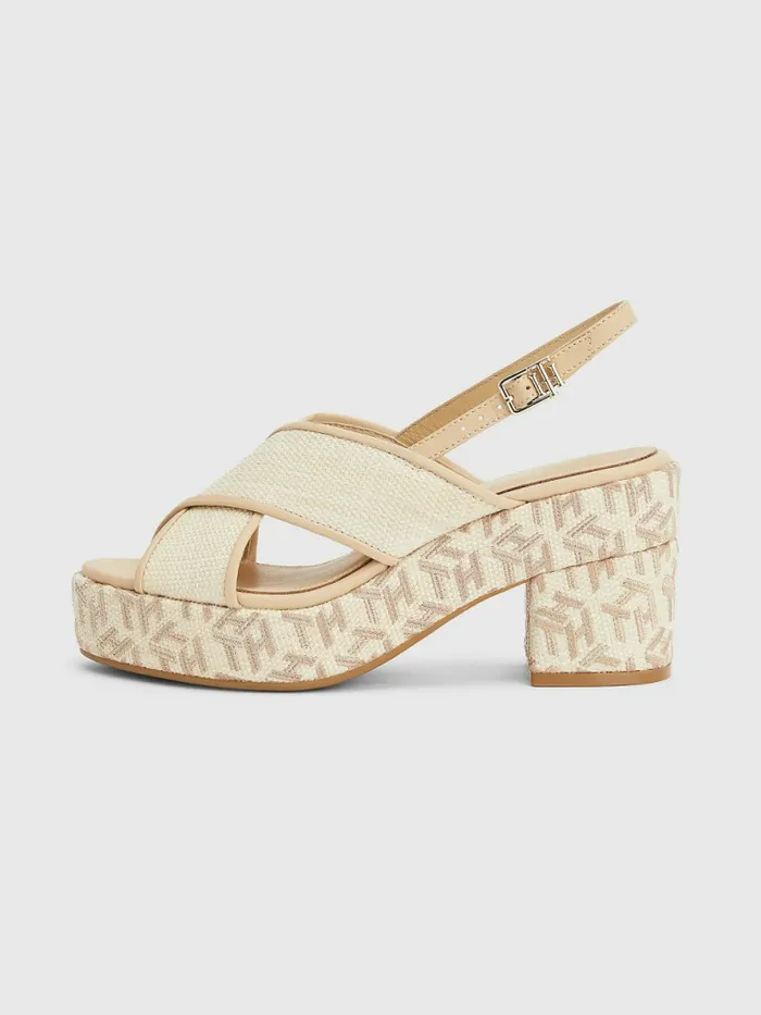 Tommy Hilfiger Mid Heel Platform Sandals Ecru Womens Sandals On Sale